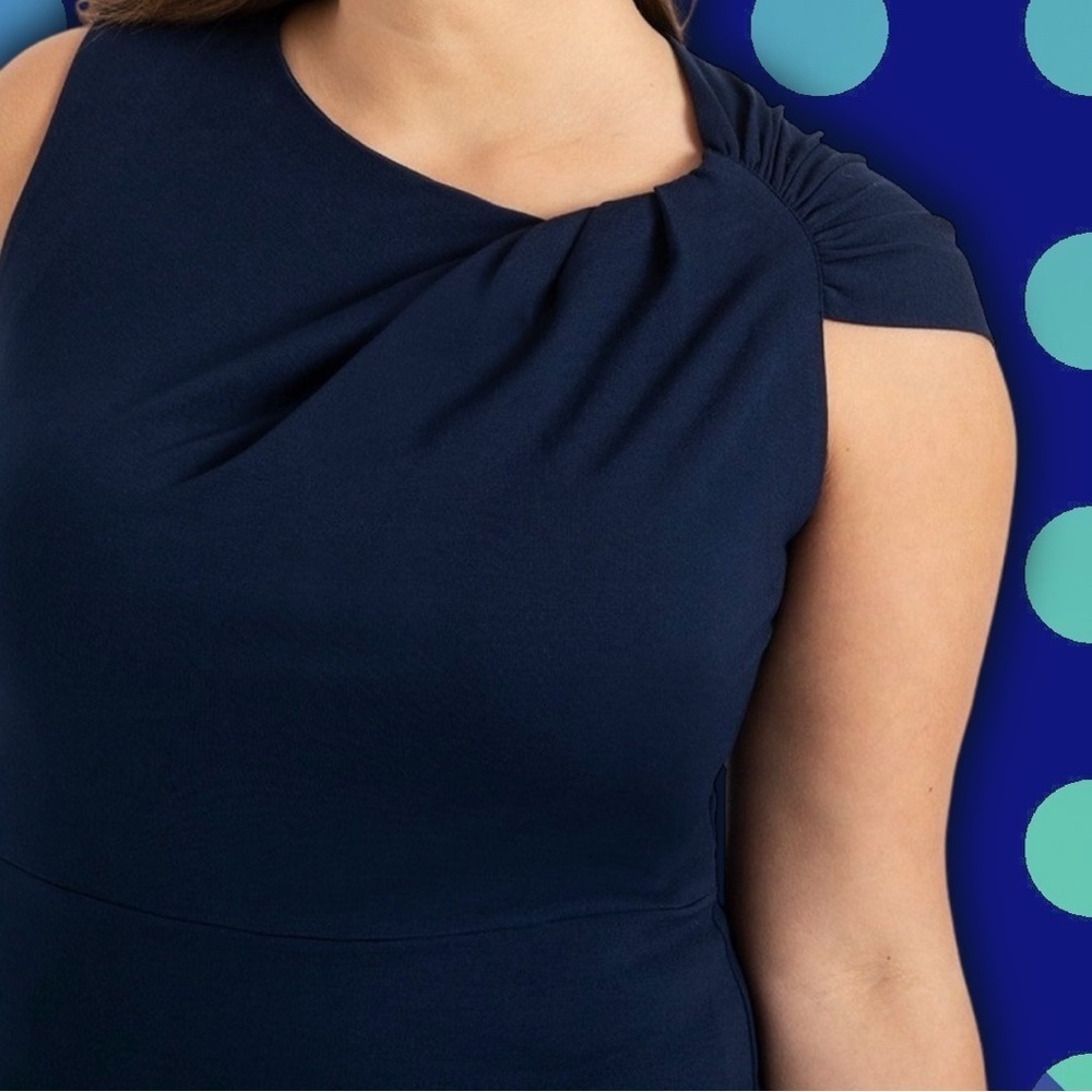NWT Eloquii Plus Size Twisted Shoulder Sheath Dress in Navy Blue Plus Size 24 - Picture 3 of 16